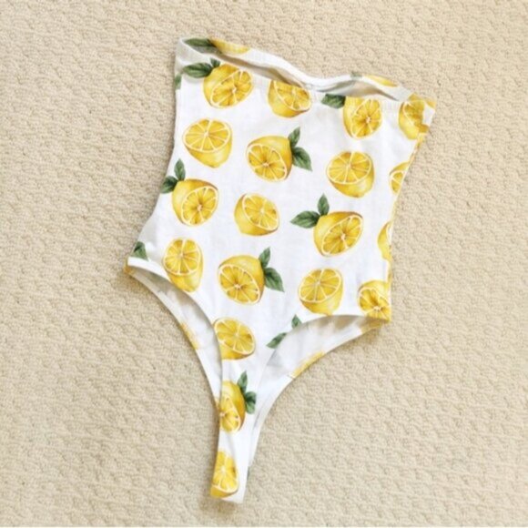 Lemon print strapless tube bodysuit - Picture 2 of 4